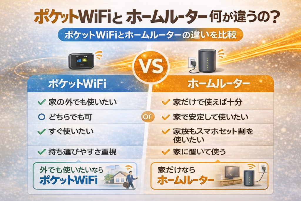 ポケットWiFiとホームルーターの違い比較