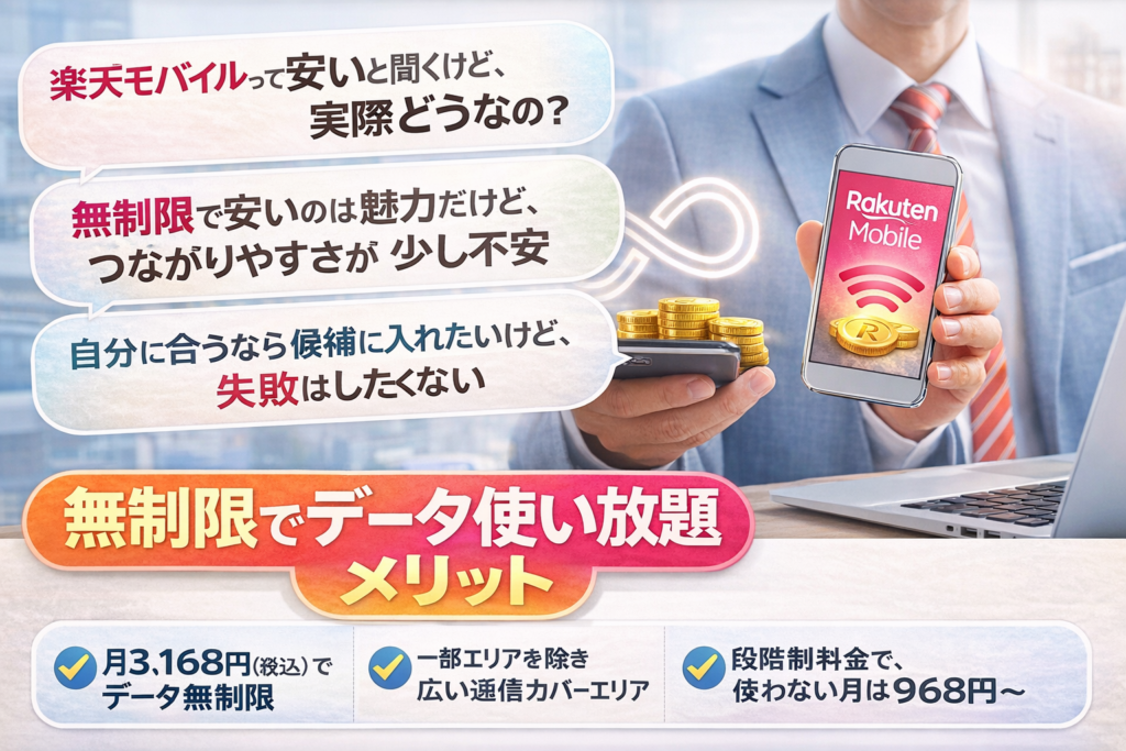 楽天モバイルのデータ無制限のイメージ