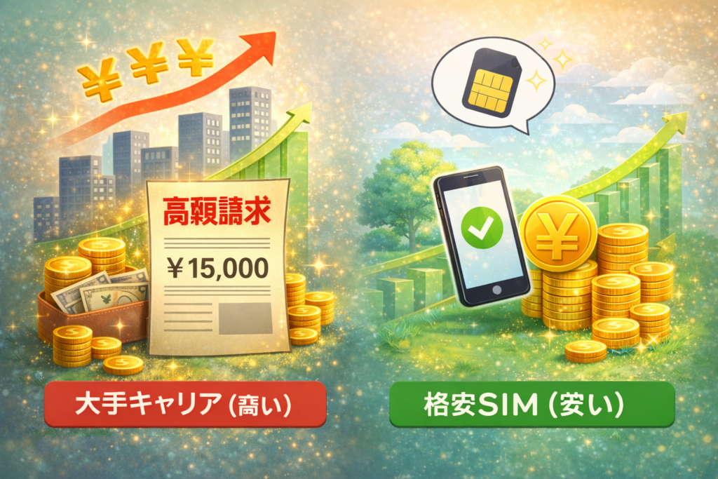 格安SIMと大手キャリアの料金比較イメージ
